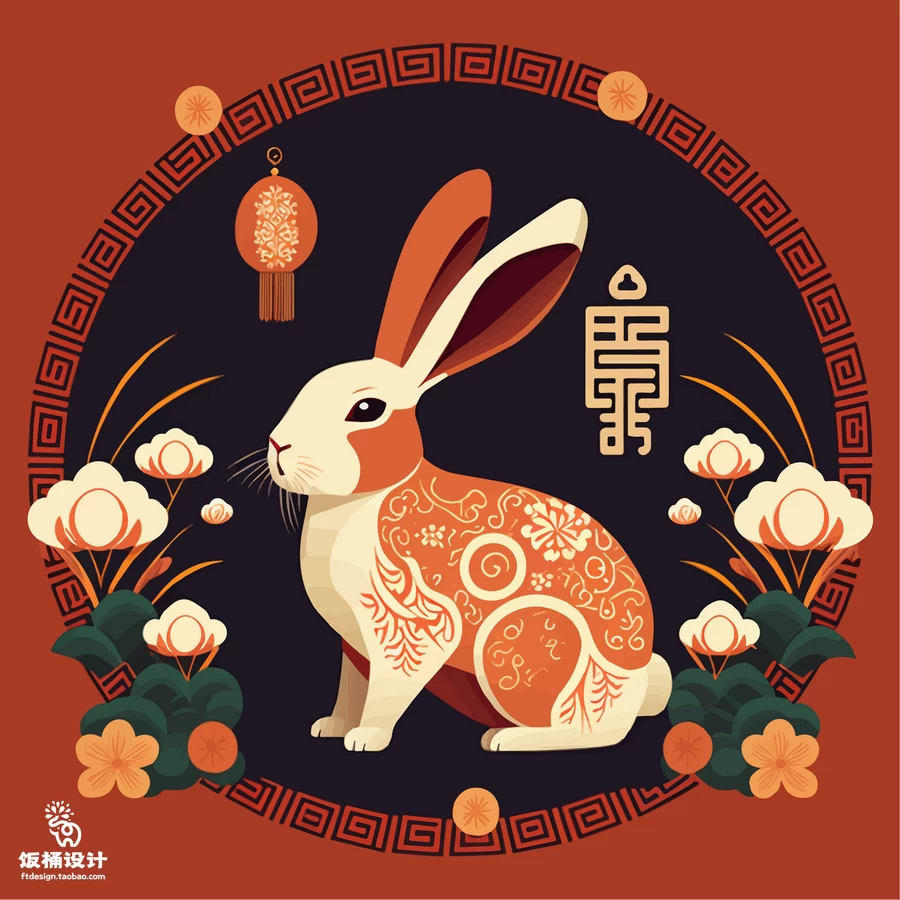 2023新年创意卡通兔子兔年元素风景插画海报背景AI矢量设计素材【016】